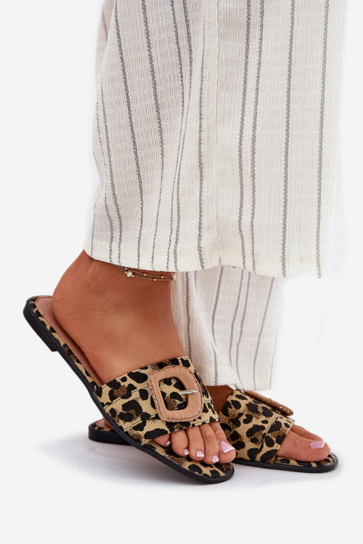 Ploché boty Dámské pantofle zdobené s přezkami se vzory leopardí kožešiny Clariola