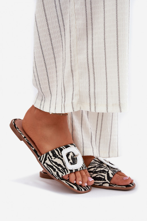 Ploché boty Dámské pantofle zdobené s přezkami Zebra Clariola