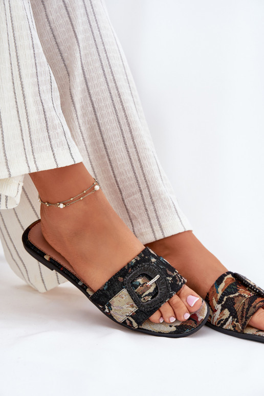 Ploché boty Dámské pantofle zdobené s přezkami Černé Clariola