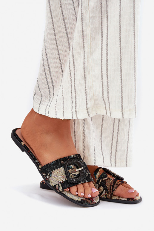 Ploché boty Dámské pantofle zdobené s přezkami Černé Clariola