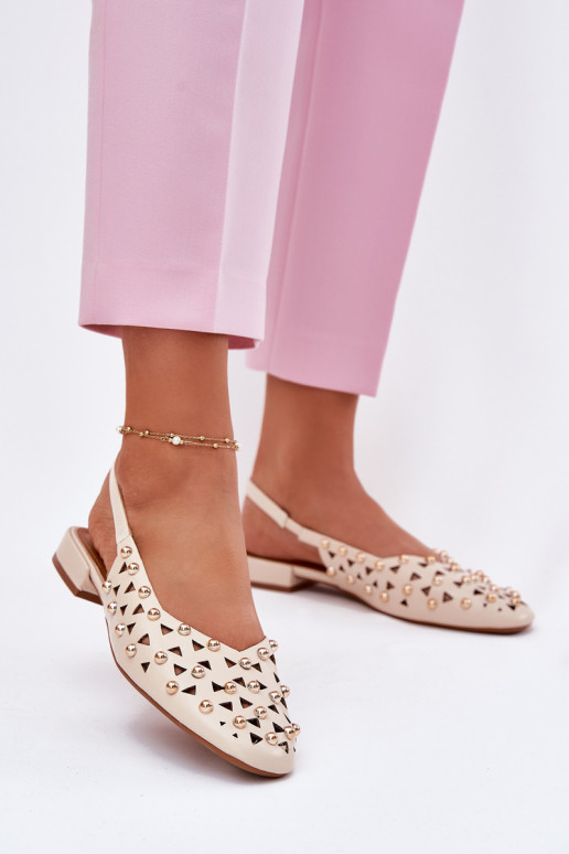 Zdobené baleríny s širokými podpatky béžové Nilarisela Zdobené baleríny s širokými podpatky béžové Nilarisela