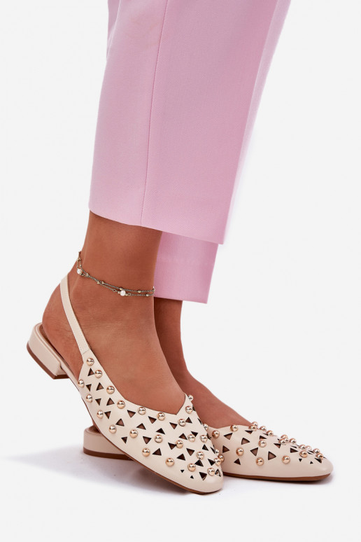Zdobené baleríny s širokými podpatky béžové Nilarisela Zdobené baleríny s širokými podpatky béžové Nilarisela