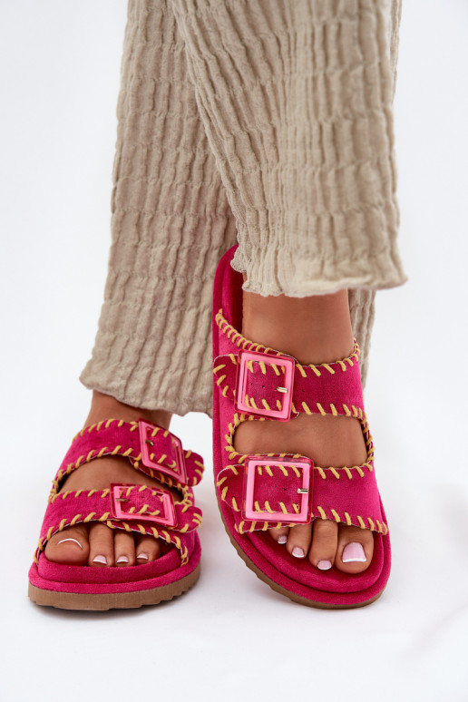 Dámské pantofle s přezkami I Ozdobnym Obszyciem růžová Visley