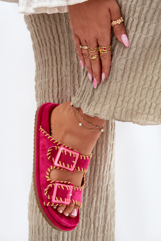 Dámské pantofle s přezkami I Ozdobnym Obszyciem růžová Visley