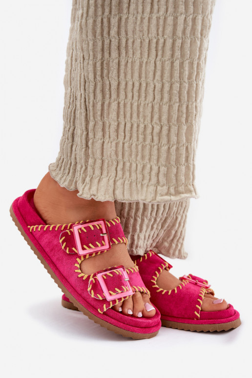 Dámské pantofle s přezkami I Ozdobnym Obszyciem růžová Visley