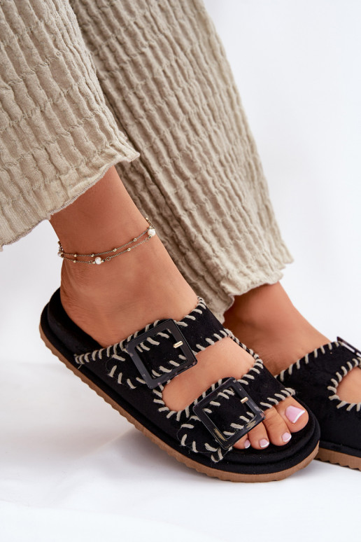 Dámské pantofle s přezkami I Ozdobnym Obszyciem Černé Visley