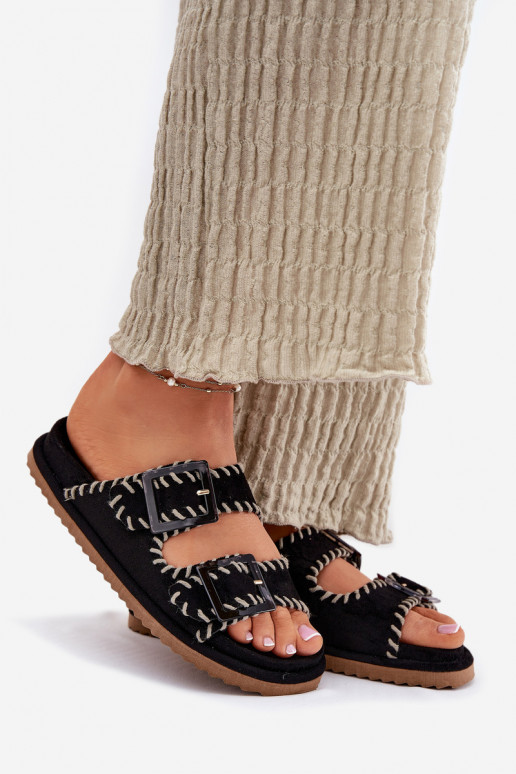 Dámské pantofle s přezkami I Ozdobnym Obszyciem Černé Visley