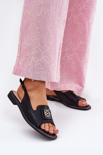 Elegantní styl Dámské sandály s širokými podpatky s ornamenty S.Barski KV51-082 Černé