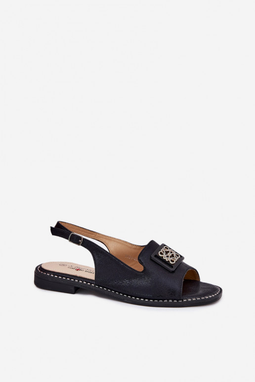 Elegantní styl Dámské sandály s širokými podpatky s ornamenty S.Barski KV51-082 Černé Elegantní styl Dámské sandály s širokými podpatky s ornamenty S.Barski KV51-082 Černé