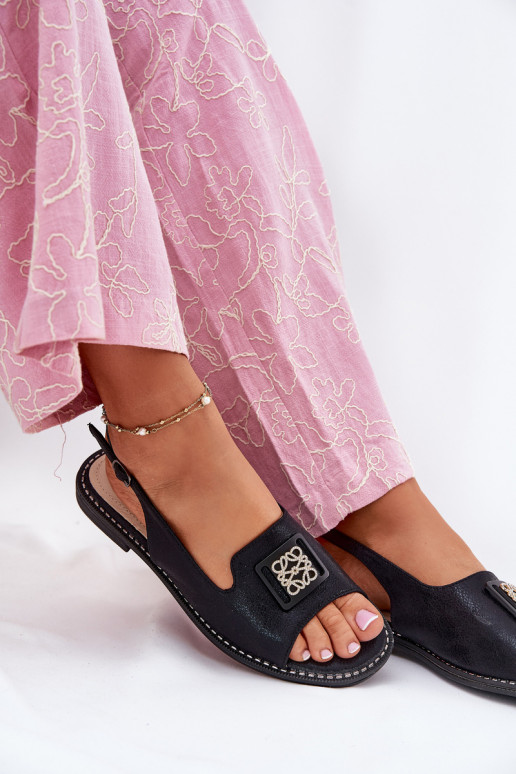 Elegantní styl Dámské sandály s širokými podpatky s ornamenty S.Barski KV51-082 Černé Elegantní styl Dámské sandály s širokými podpatky s ornamenty S.Barski KV51-082 Černé