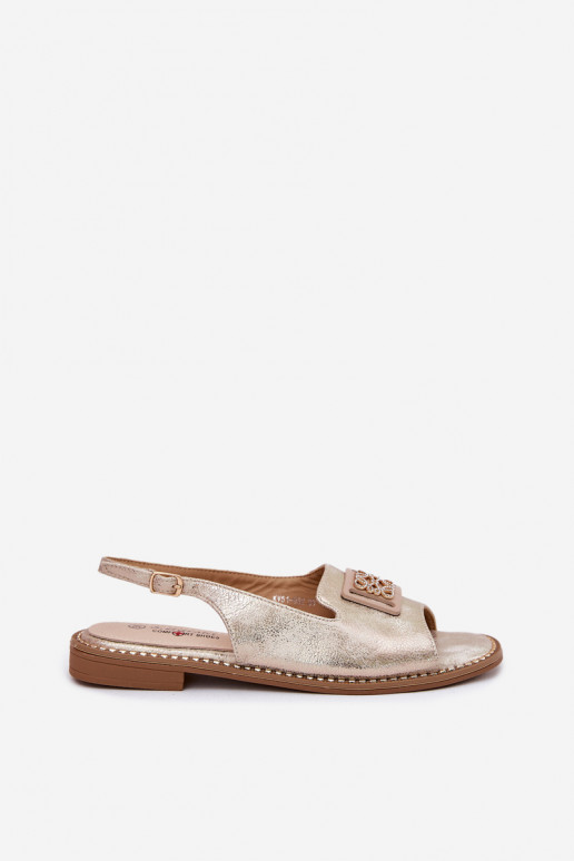 Elegantní styl Dámské sandály s širokými podpatky s ornamenty S.Barski KV51-082 zlaté barvy Elegantní styl Dámské sandály s širokými podpatky s ornamenty S.Barski KV51-082 zlaté barvy