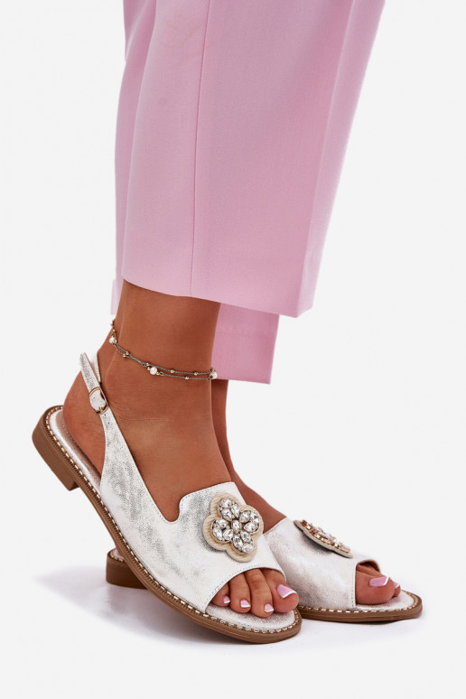 Dámské sandály s širokými podpatky  Detalem S.Barski KV51-080 stříbrné barvy