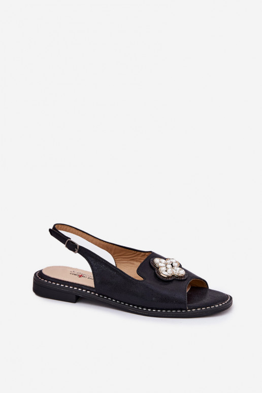 Dámské sandály s širokými podpatky  Detalem S.Barski KV51-080 Černé Dámské sandály s širokými podpatky  Detalem S.Barski KV51-080 Černé