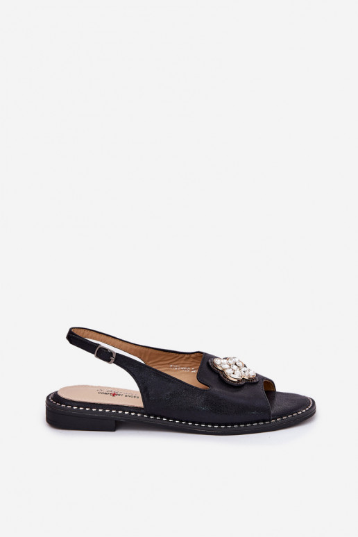 Dámské sandály s širokými podpatky  Detalem S.Barski KV51-080 Černé Dámské sandály s širokými podpatky  Detalem S.Barski KV51-080 Černé