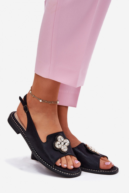 Dámské sandály s širokými podpatky  Detalem S.Barski KV51-080 Černé Dámské sandály s širokými podpatky  Detalem S.Barski KV51-080 Černé