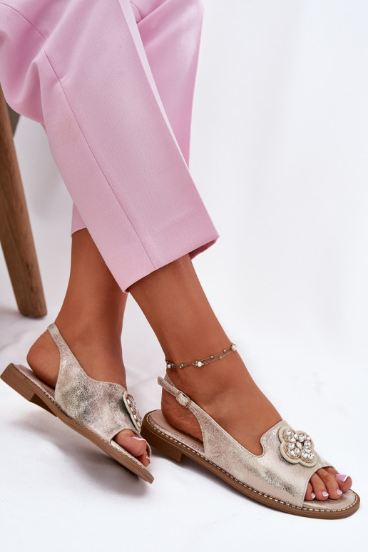 Dámské sandály s širokými podpatky  Detalem S.Barski KV51-080 zlaté barvy