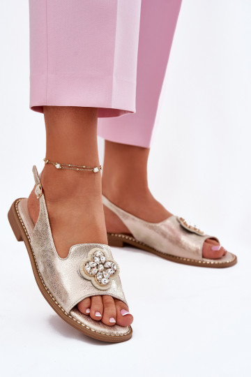 Dámské sandály s širokými podpatky  Detalem S.Barski KV51-080 zlaté barvy 2