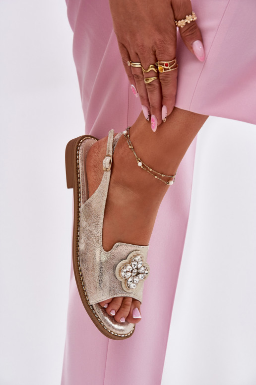 Dámské sandály s širokými podpatky  Detalem S.Barski KV51-080 zlaté barvy