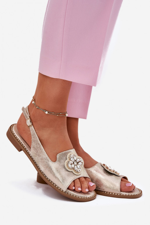 Dámské sandály s širokými podpatky  Detalem S.Barski KV51-080 zlaté barvy