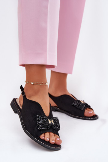 Dámské sandály se stuhami s širokými podpatky S.Barski KV51-014 Černé