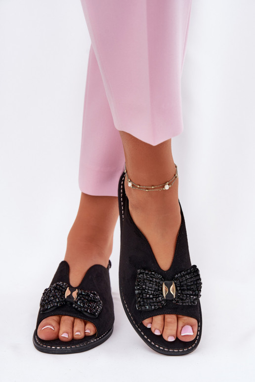 Dámské sandály se stuhami s širokými podpatky S.Barski KV51-014 Černé Dámské sandály se stuhami s širokými podpatky S.Barski KV51-014 Černé