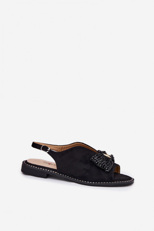 Dámské sandály se stuhami s širokými podpatky S.Barski KV51-014 Černé Dámské sandály se stuhami s širokými podpatky S.Barski KV51-014 Černé