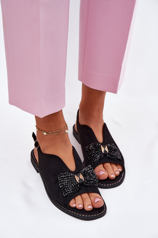 Dámské sandály se stuhami s širokými podpatky S.Barski KV51-014 Černé Dámské sandály se stuhami s širokými podpatky S.Barski KV51-014 Černé