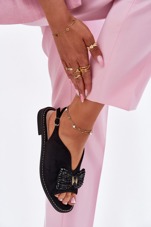 Dámské sandály se stuhami s širokými podpatky S.Barski KV51-014 Černé Dámské sandály se stuhami s širokými podpatky S.Barski KV51-014 Černé