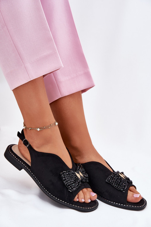 Dámské sandály se stuhami s širokými podpatky S.Barski KV51-014 Černé Dámské sandály se stuhami s širokými podpatky S.Barski KV51-014 Černé