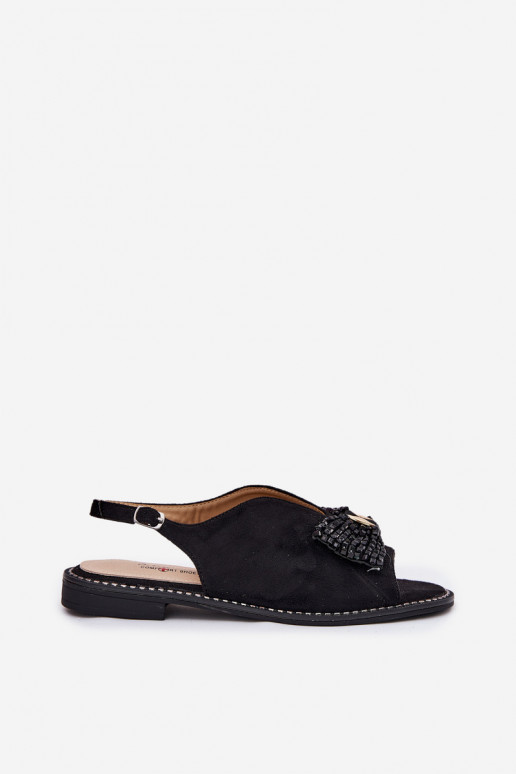 Dámské sandály se stuhami s širokými podpatky S.Barski KV51-014 Černé Dámské sandály se stuhami s širokými podpatky S.Barski KV51-014 Černé