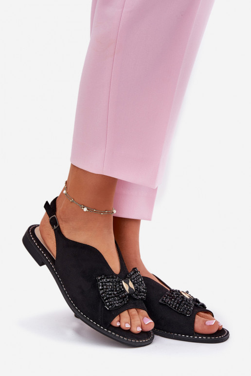 Dámské sandály se stuhami s širokými podpatky S.Barski KV51-014 Černé Dámské sandály se stuhami s širokými podpatky S.Barski KV51-014 Černé