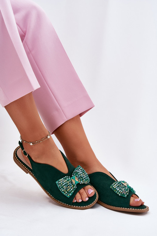 Dámské sandály se stuhami s širokými podpatky S.Barski KV51-014 zelené