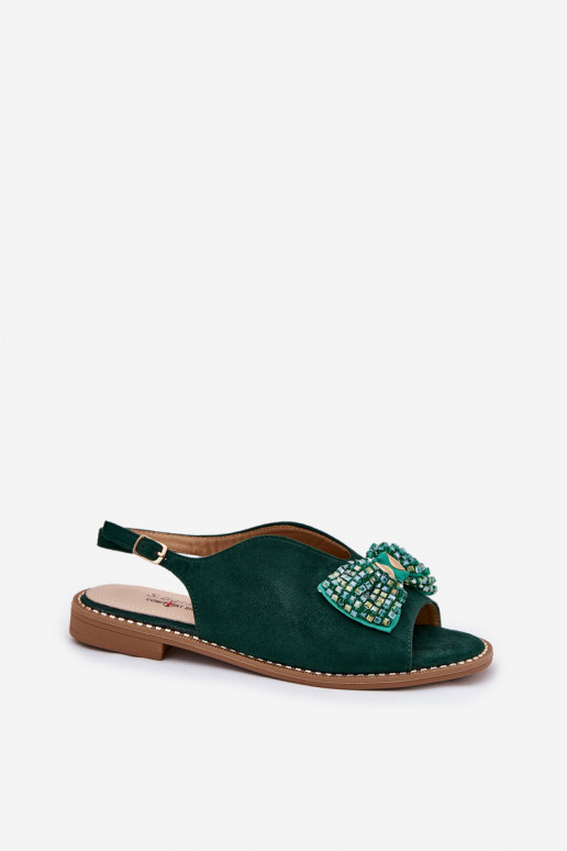 Dámské sandály se stuhami s širokými podpatky S.Barski KV51-014 zelené