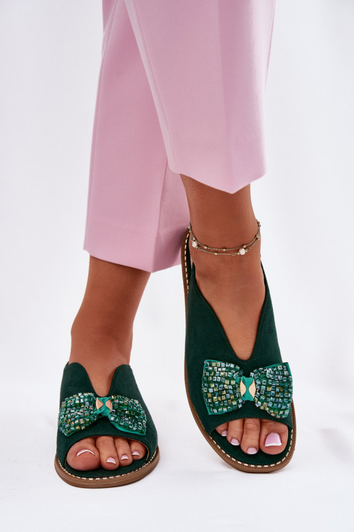 Dámské sandály se stuhami s širokými podpatky S.Barski KV51-014 zelené