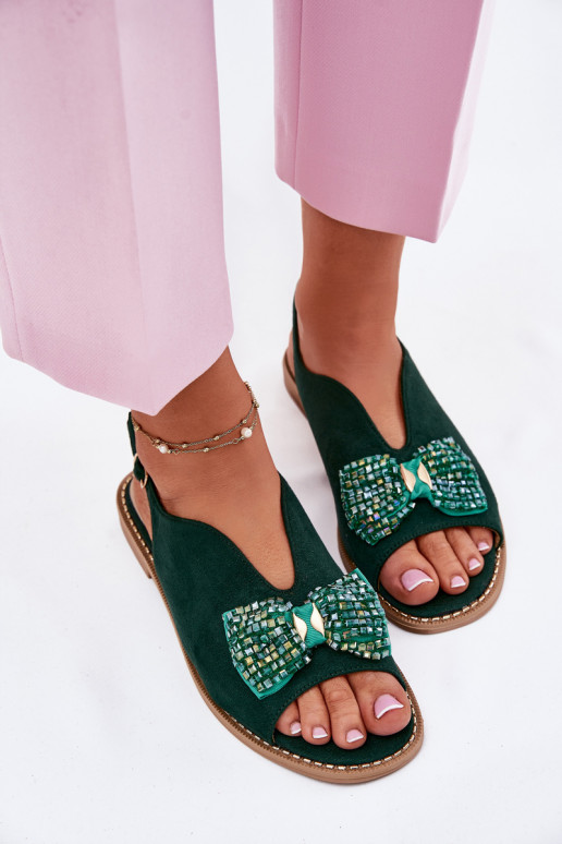 Dámské sandály se stuhami s širokými podpatky S.Barski KV51-014 zelené