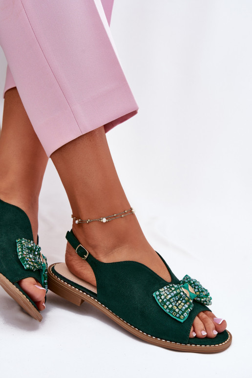 Dámské sandály se stuhami s širokými podpatky S.Barski KV51-014 zelené
