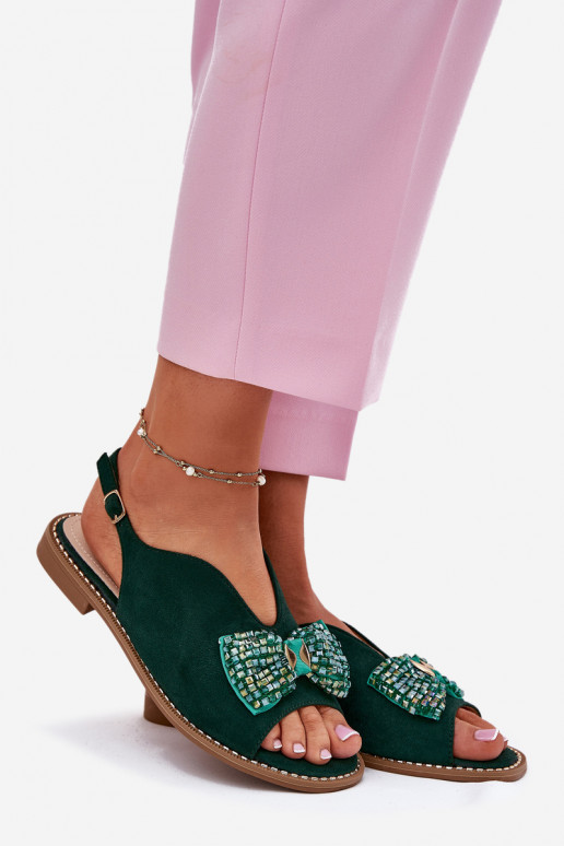 Dámské sandály se stuhami s širokými podpatky S.Barski KV51-014 zelené