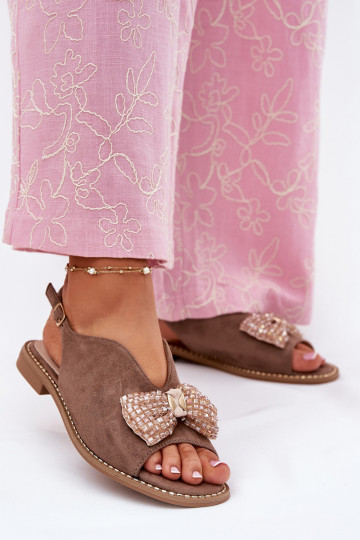 Dámské sandály se stuhami s širokými podpatky S.Barski KV51-014 béžové