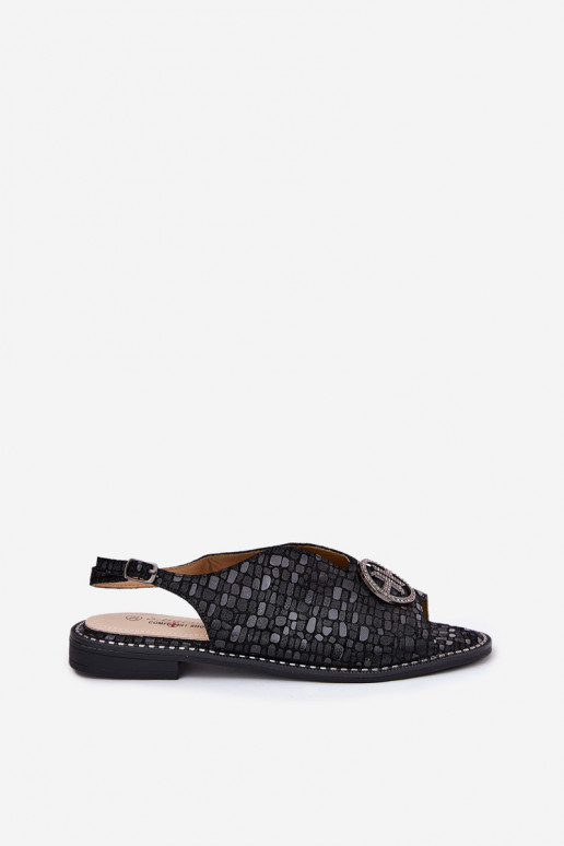 Dámské sandály s širokými podpatky s ornamenty S.Barski KV51-094 Černé Dámské sandály s širokými podpatky s ornamenty S.Barski KV51-094 Černé