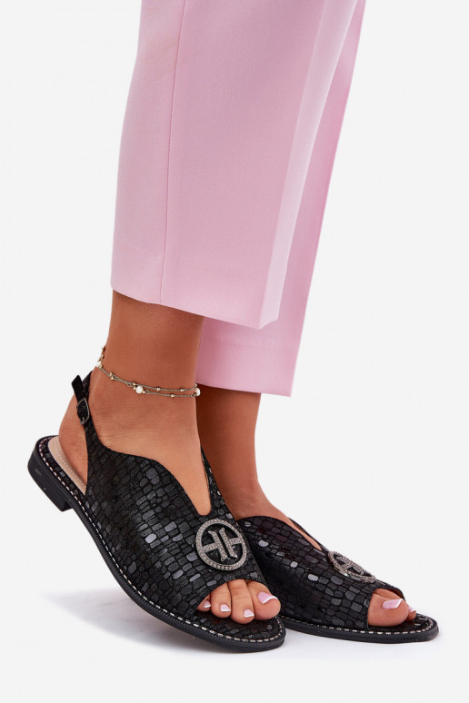 Dámské sandály s širokými podpatky s ornamenty S.Barski KV51-094 Černé Dámské sandály s širokými podpatky s ornamenty S.Barski KV51-094 Černé