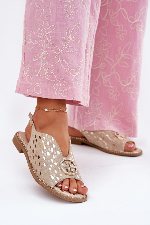 Dámské sandály s širokými podpatky s ornamenty S.Barski KV51-094 zlaté barvy Dámské sandály s širokými podpatky s ornamenty S.Barski KV51-094 zlaté barvy