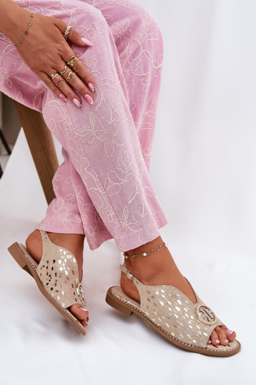 Dámské sandály s širokými podpatky s ornamenty S.Barski KV51-094 zlaté barvy Dámské sandály s širokými podpatky s ornamenty S.Barski KV51-094 zlaté barvy