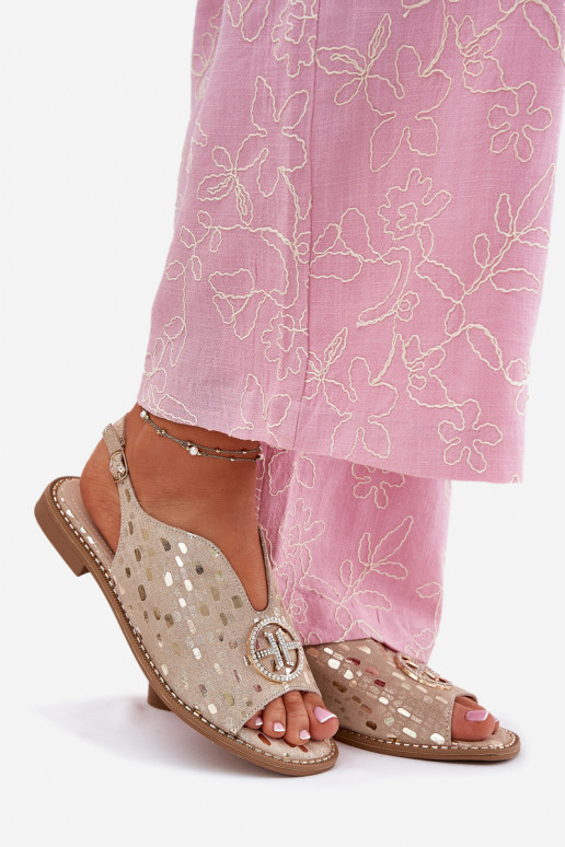 Dámské sandály s širokými podpatky s ornamenty S.Barski KV51-094 zlaté barvy Dámské sandály s širokými podpatky s ornamenty S.Barski KV51-094 zlaté barvy