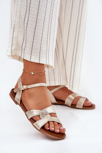 Ploché boty se třpytkami Dámské sandály S.Barski KV51-022 zlaté barvy