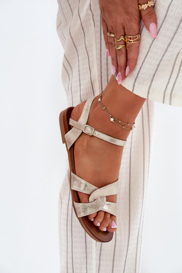 Ploché boty se třpytkami Dámské sandály S.Barski KV51-022 zlaté barvy 2