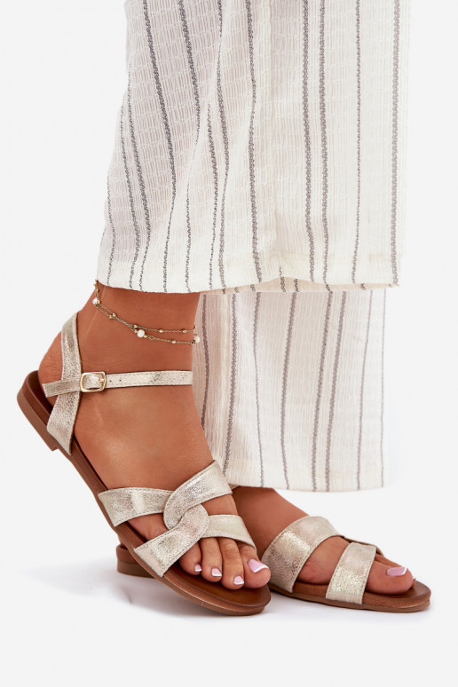 Ploché boty se třpytkami Dámské sandály S.Barski KV51-022 zlaté barvy Ploché boty se třpytkami Dámské sandály S.Barski KV51-022 zlaté barvy