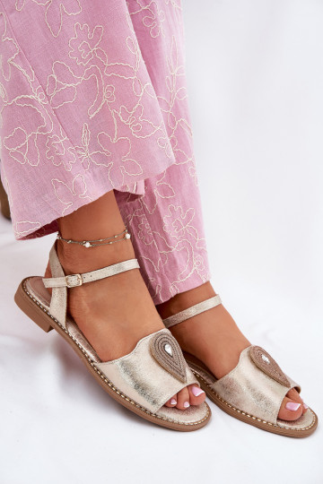 Dámské sandály s širokými podpatky s ornamenty S.Barski KV51-098 zlaté barvy