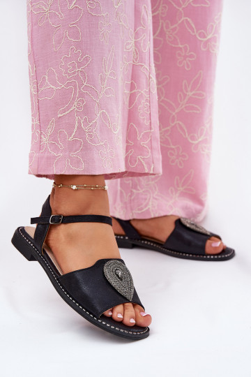 Dámské sandály s širokými podpatky s ornamenty S.Barski KV51-098 Černé