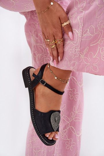 Dámské sandály s širokými podpatky s ornamenty S.Barski KV51-098 Černé 2