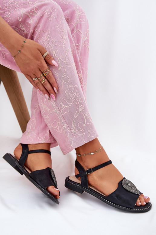 Dámské sandály s širokými podpatky s ornamenty S.Barski KV51-098 Černé